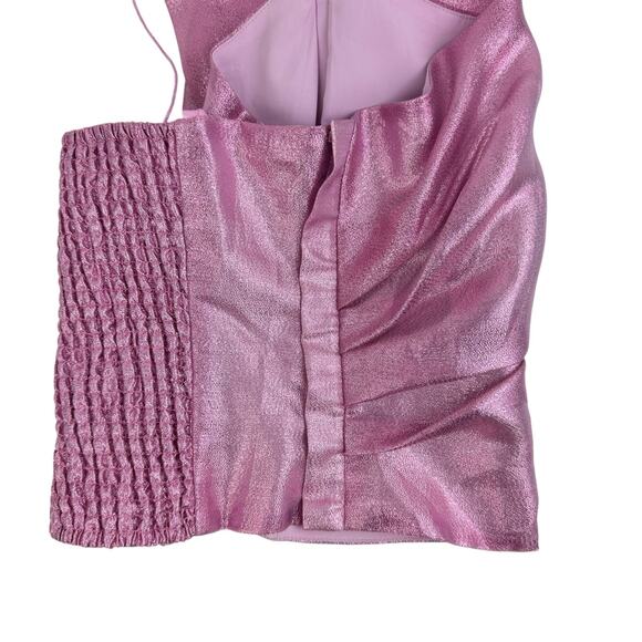 Hutch NWT Tessa Metallic Pink Flower Accent One Shoulder Smocked Back Top - Picture 12 of 15